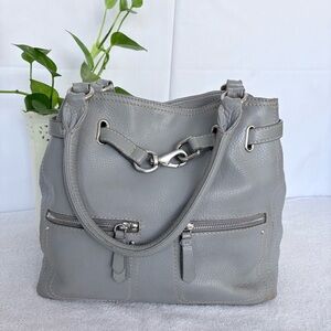 Cole Haan Gray Pebbled Leather Bucket Style Shoulder Bag Medium